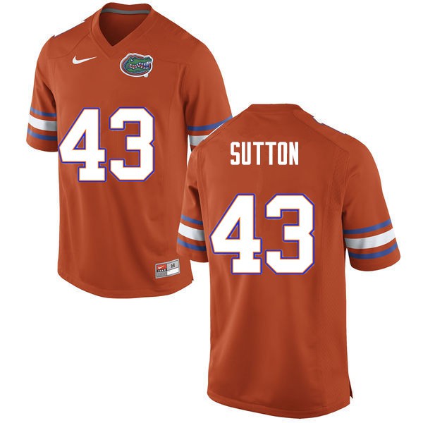 Men #43 Nicolas Sutton Florida Gators College Football Jersey Orange